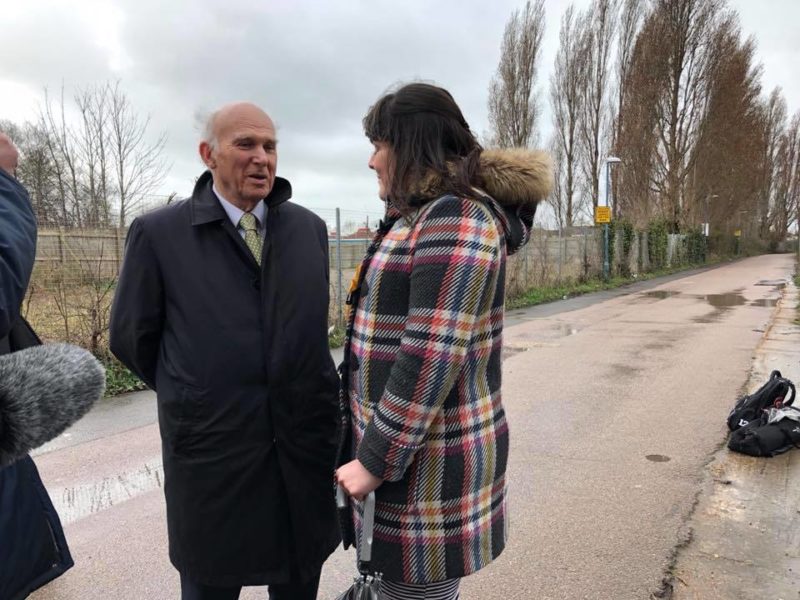 Vince Cable leader of the Lib Dems visiting Tipner to launch there local campaign  