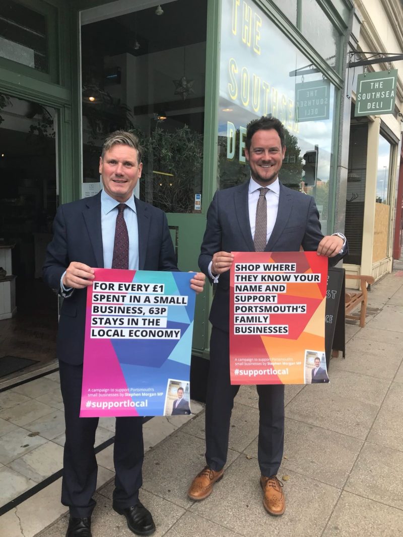 Keir Starmer and Stephen Morgan with his small business campaign poster 