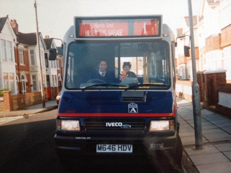 Charlotte with her Dad on the number 1 bus he used to drive