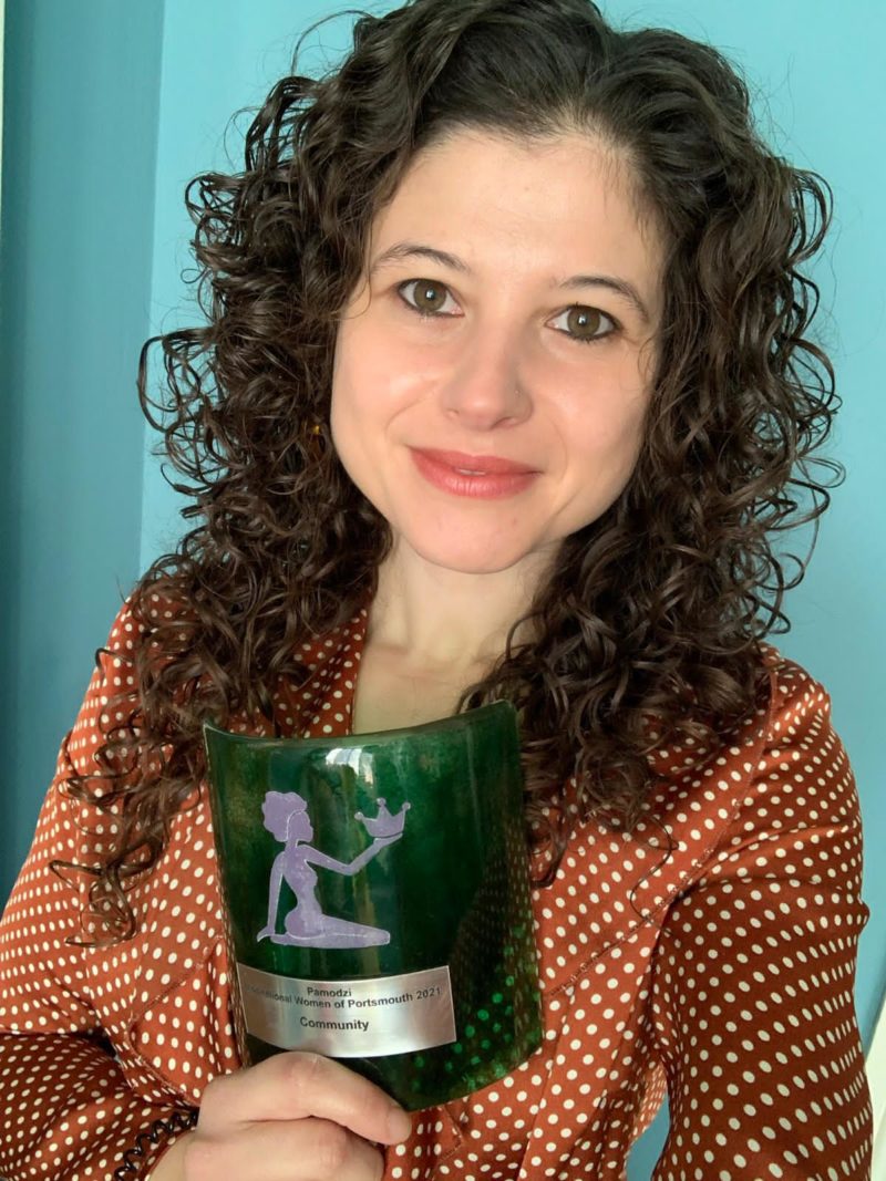 Charlotte with her Pamodzi Inspirational Women of Portsmouth award