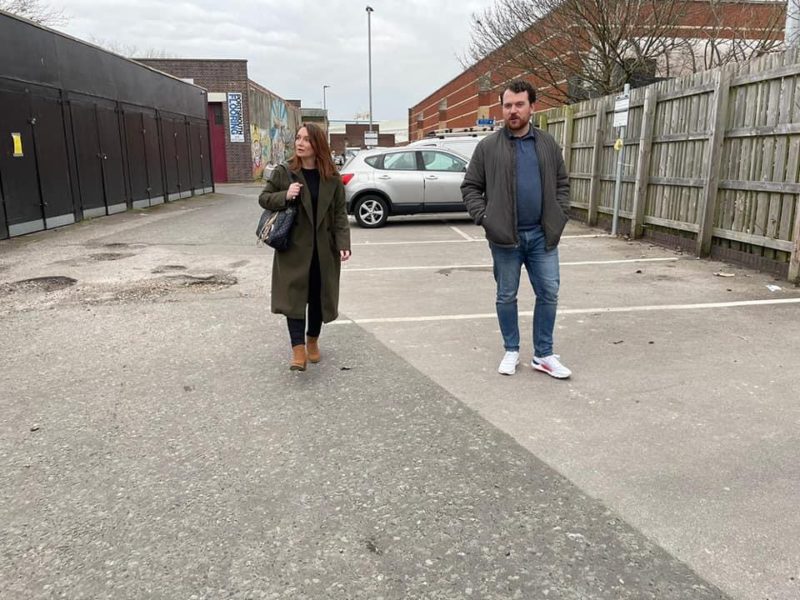 Kirsty Mellor and Cllr Cal Corkery walking around the site 